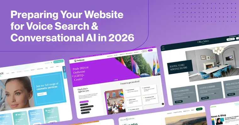 2Cubed web design projects highlighting voice search and conversational AI readiness for 2026."