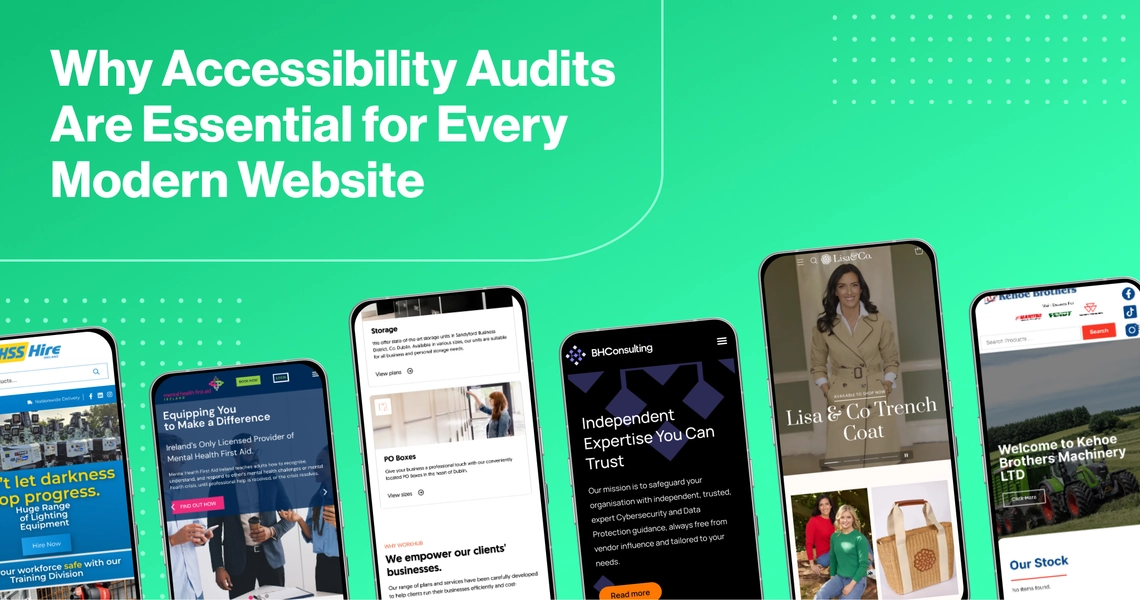 Collage of completed web projects with overlay text: 'Why Accessibility Audits Are Essential for Every Modern Website: Strategies for 2025 and Beyond.