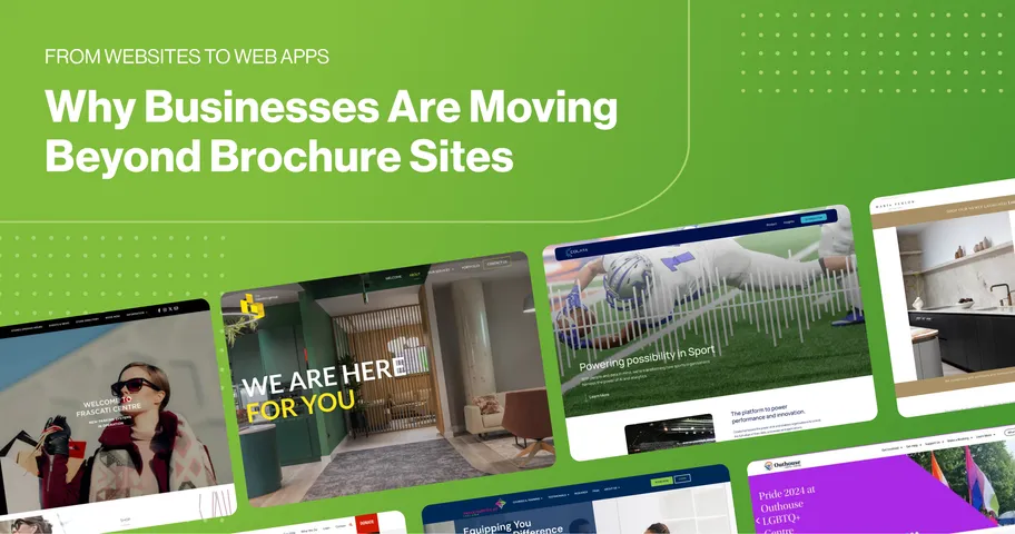 Collage of 2Cubed website projects illustrating the shift from static brochure sites to interactive web apps.