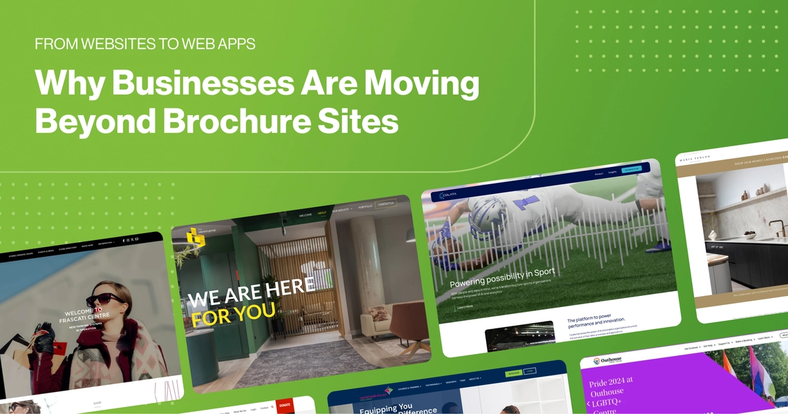 Collage of 2Cubed website projects illustrating the shift from static brochure sites to interactive web apps.