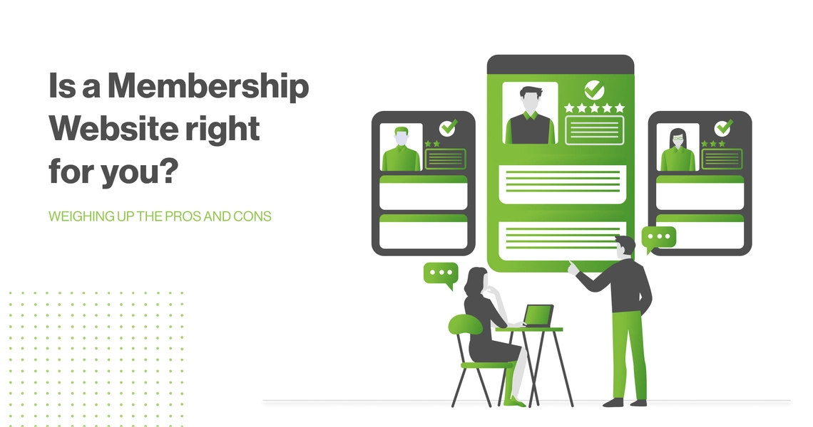 Text saying is a membership website right for you? alongside cartoon digital image.