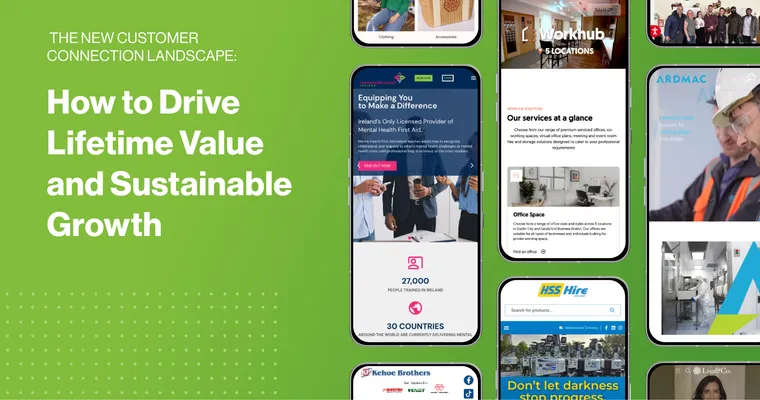 Graphic titled 'How to drive lifetime value and sustainable growth' featuring 2Cubed web design projects displayed in phone mockups.
