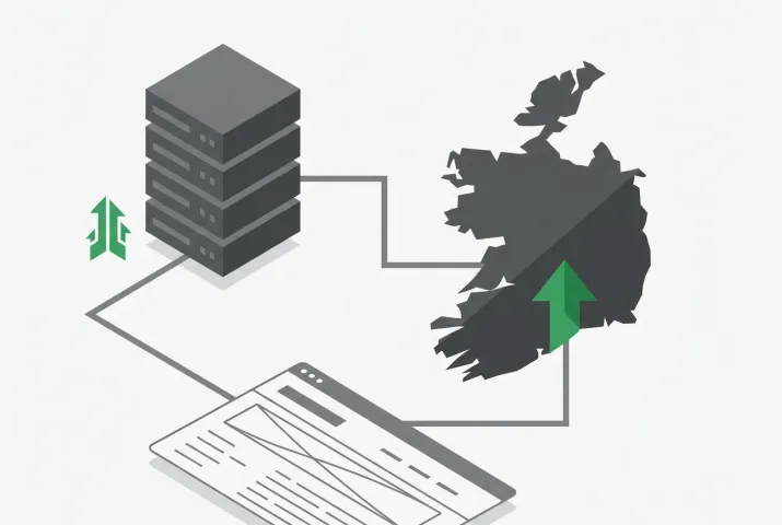 Professional header image for educational tutorial: eCommerce SEO for Irish Online Stores: Technical Foundati...