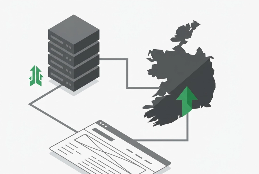 Professional header image for educational tutorial: eCommerce SEO for Irish Online Stores: Technical Foundati...
