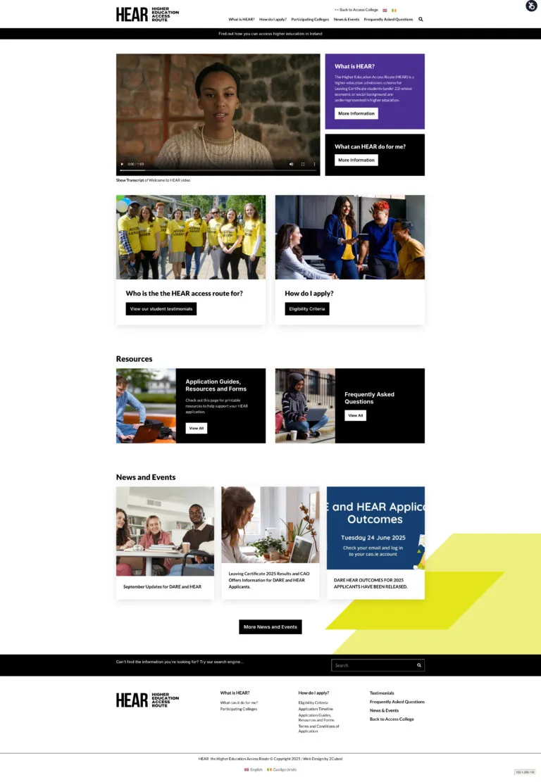 screencapture-accesscollege-ie-hear-2025-09-24-11_57_35 Screenshot of the HEAR section on Access College website, featuring eligibility criteria, application guidelines, and participating colleges.