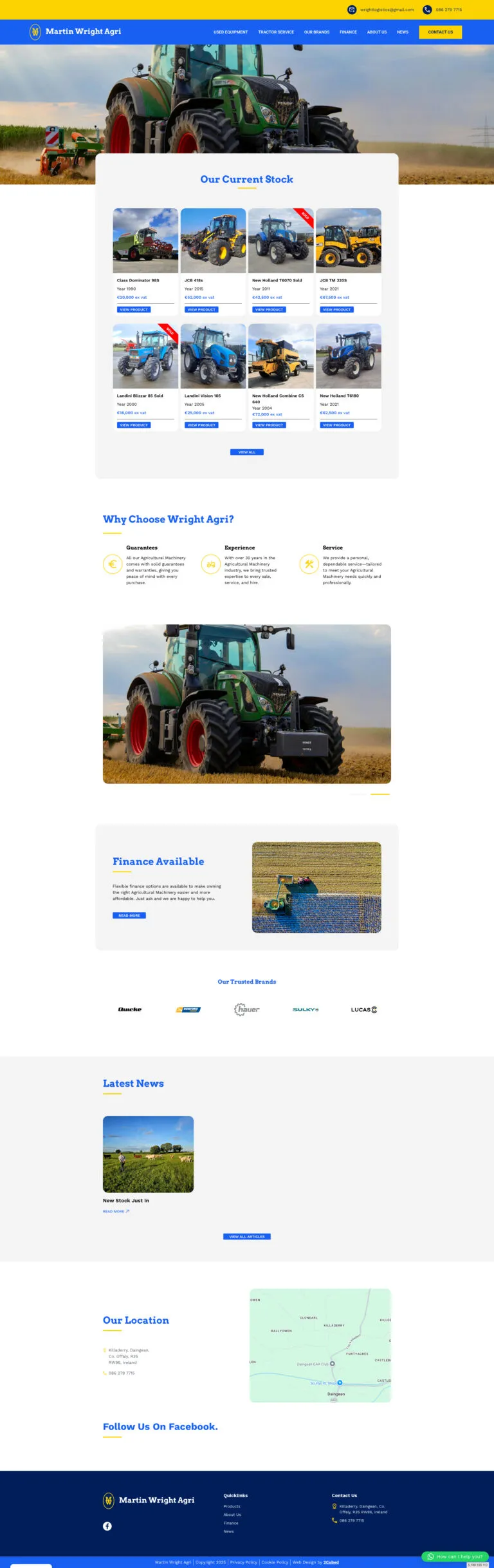 wrightandplantagriscreenshot Screenshot of the Martin Wright Agri homepage showcasing farm machinery listings and a clean, rural-inspired design.