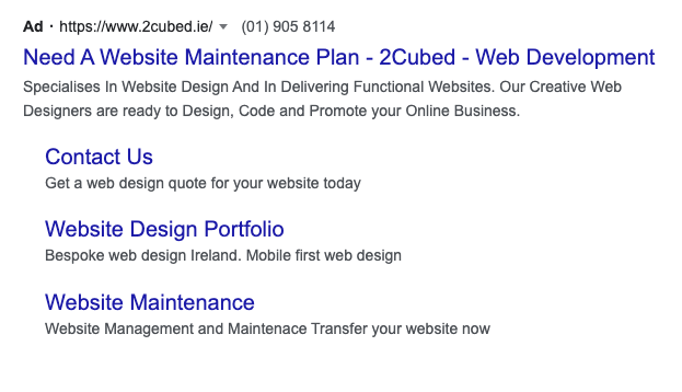 Screenshot of a 2Cubed PPC Google ad