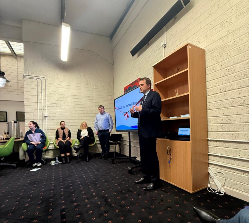 Minister James Browne speaking at the launch of the CommunitySafe website.